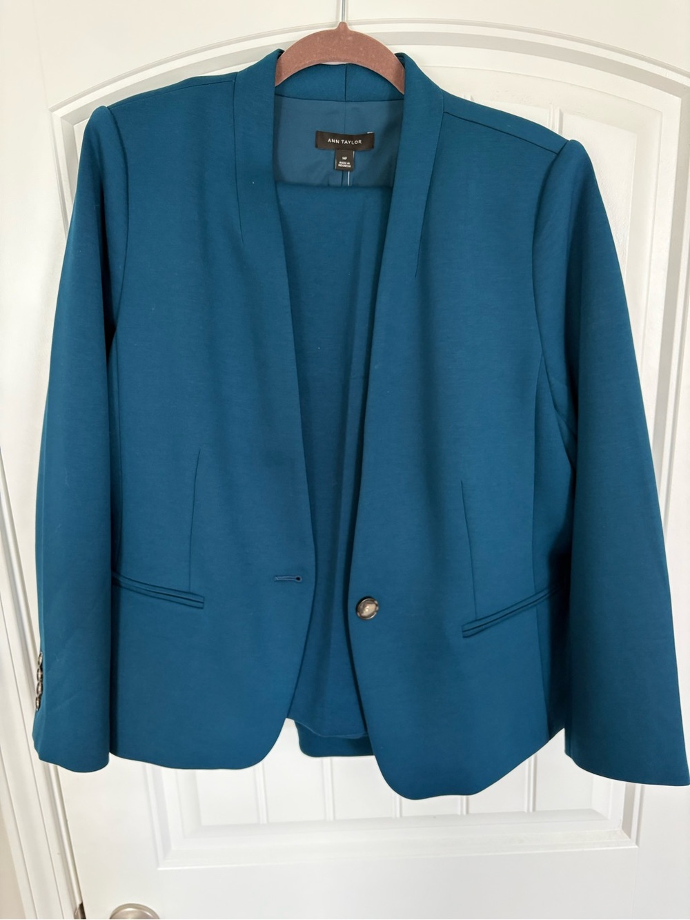 Ann Taylor Teal Open Collar Single-Button Blazer with Matching Pants